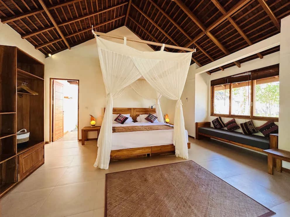 A modern interior of an Oceanfront Bungalow at Alor Tanapi Dive Resort. A modern interior of an Oceanfront Bungalow at Alor Tanapi Dive Resort.